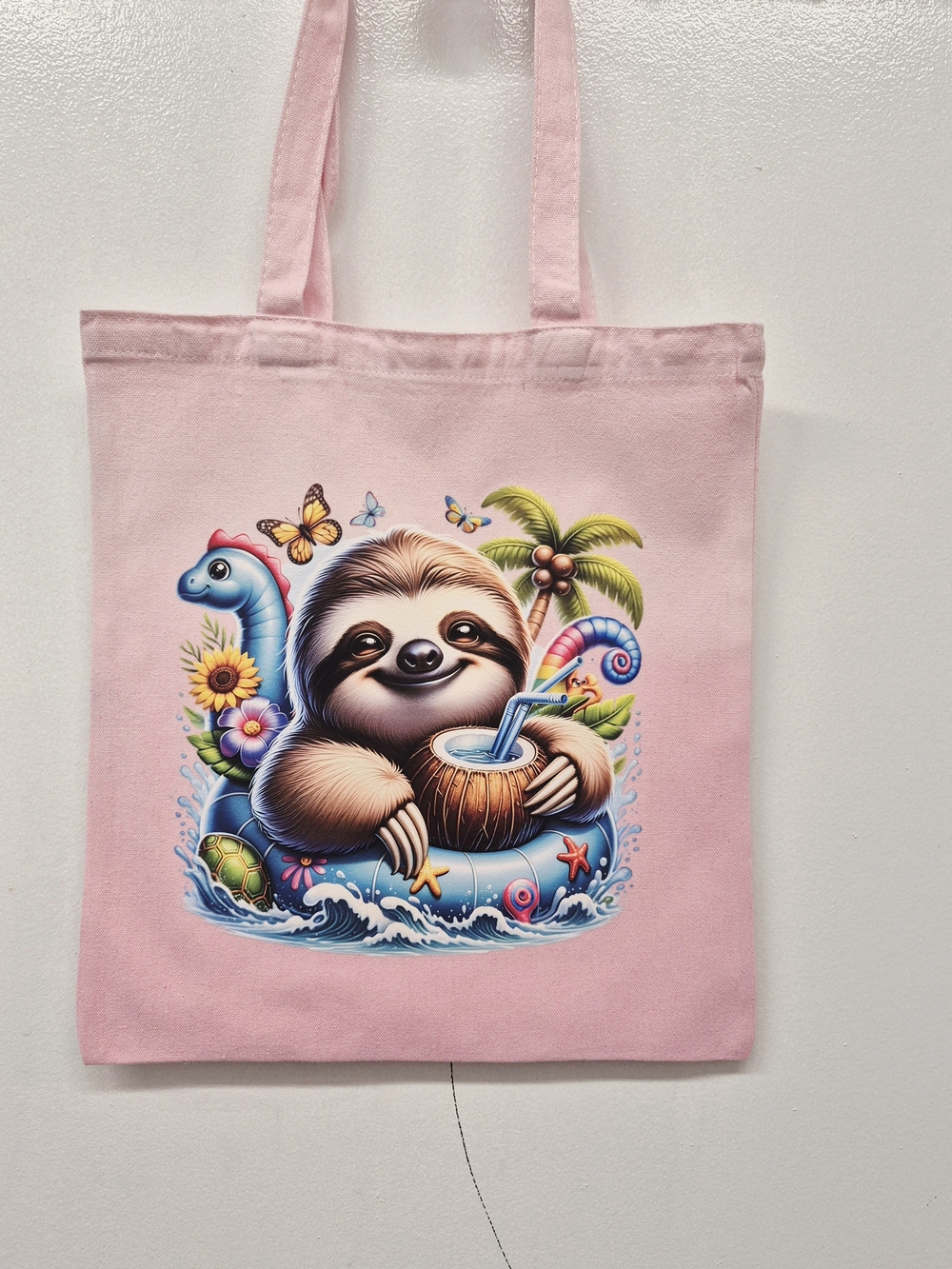 š·3/$12 Hand-dyed Ombre Pink Sloth Beach Graphic Custom Tote Bag